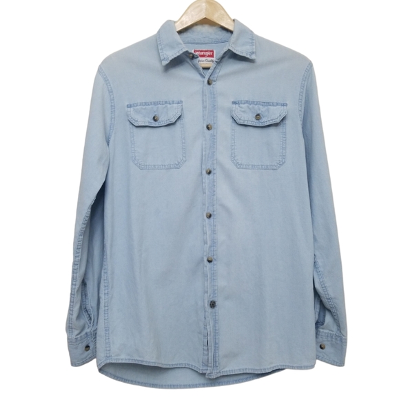 Vintage Wrangler Light Wash Denim Long Sleeve Shirt Small - Picture 1 of 7